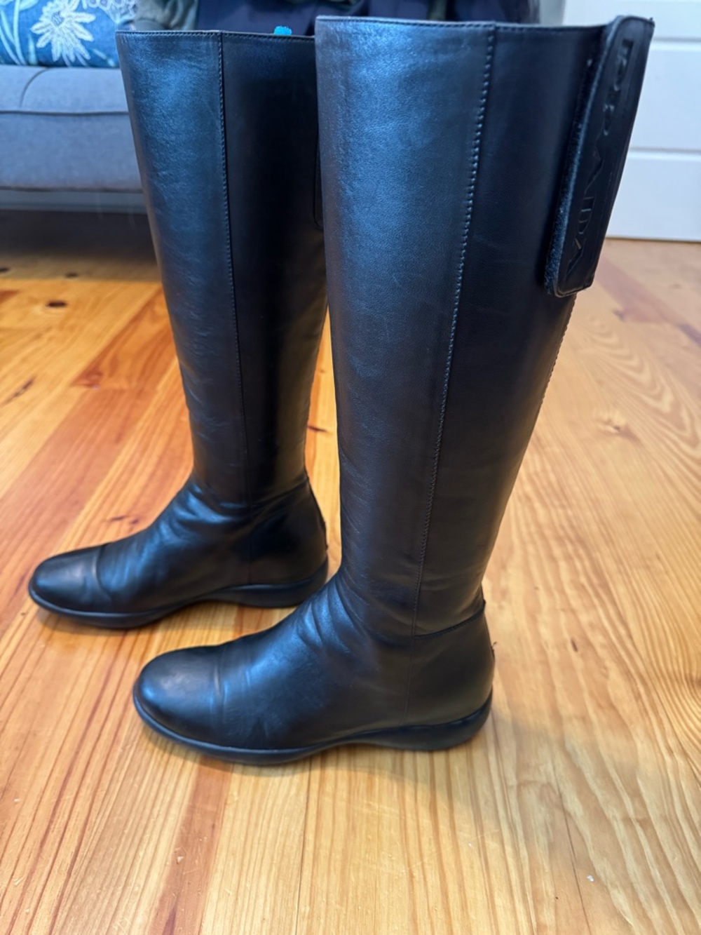 PRADA Calzature Donna Nappa Sport B Nero Black Leather Riding Boots 36.5 3WZ013 - Picture 3 of 16